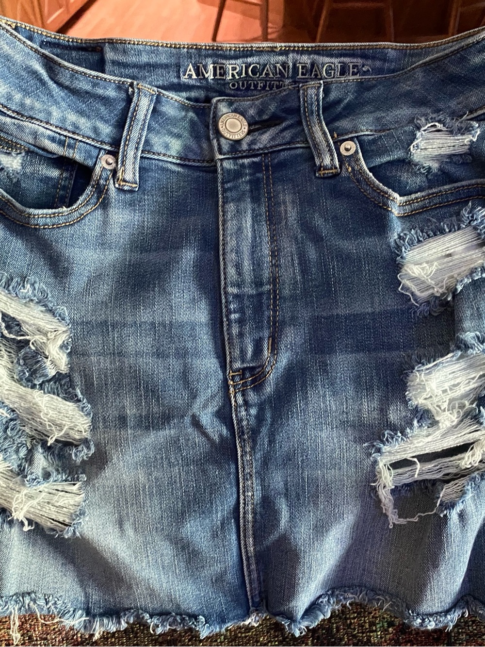 American Eagle Outfitters Ripped Denim Mini Skirt - Blue Wash